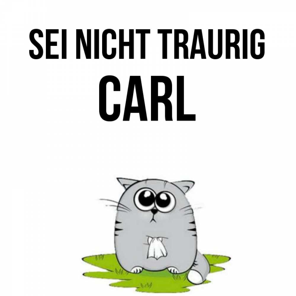 Открытка на каждый день с именем, Carl Sei nicht traurig грустный котяра Прикольная открытка с пожеланием онлайн скачать бесплатно 