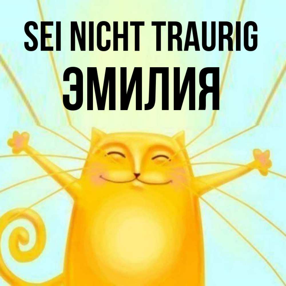 Открытка на каждый день с именем, Эмилия Sei nicht traurig обнимашки усатые Прикольная открытка с пожеланием онлайн скачать бесплатно 