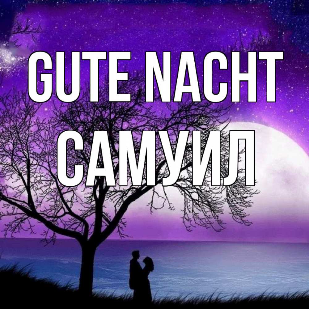 Открытка на каждый день с именем, Самуил Gute Nacht огромная луна и парочка Прикольная открытка с пожеланием онлайн скачать бесплатно 