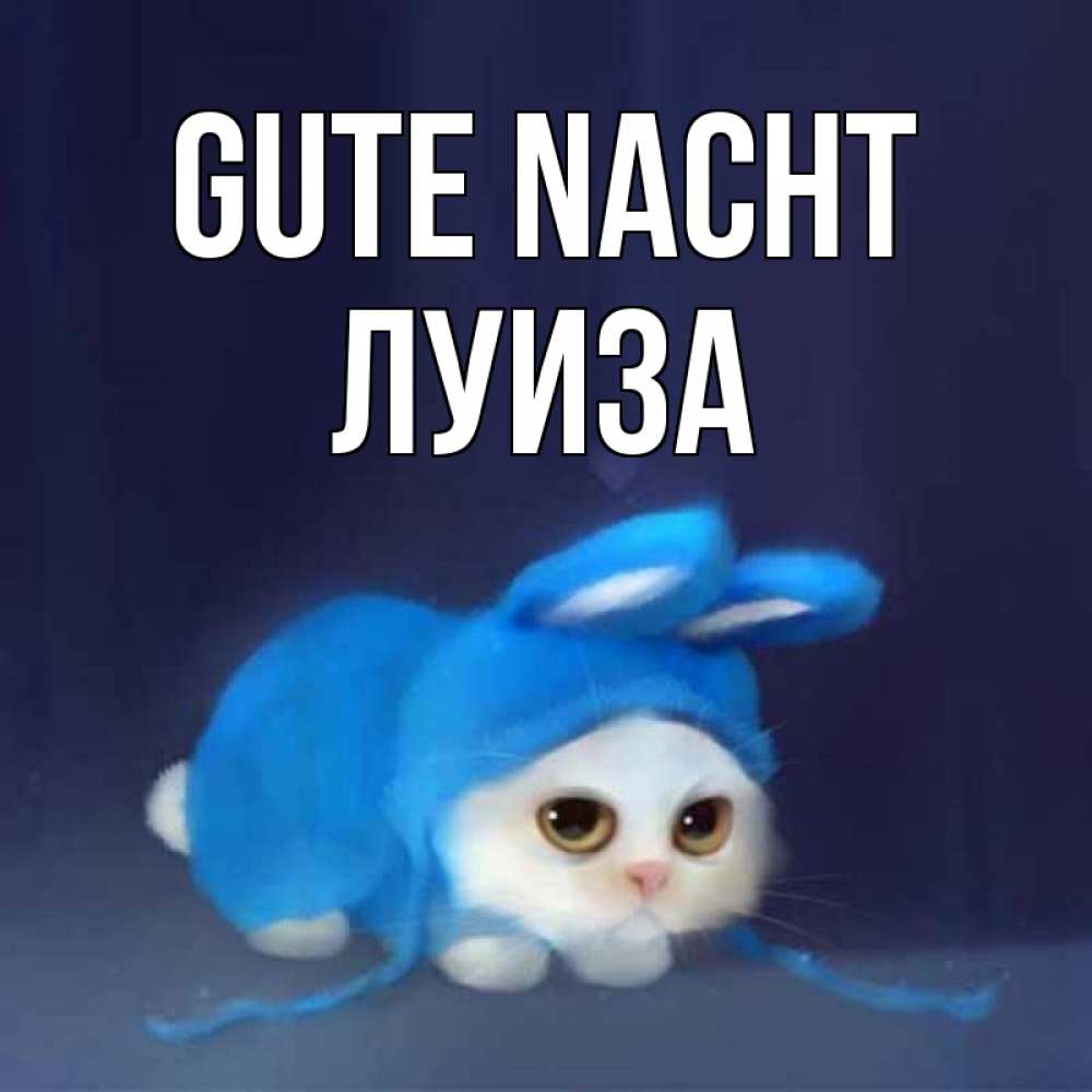 Открытка на каждый день с именем, Луиза Gute Nacht кот в голубом костюме кролика с ушками Прикольная открытка с пожеланием онлайн скачать бесплатно 
