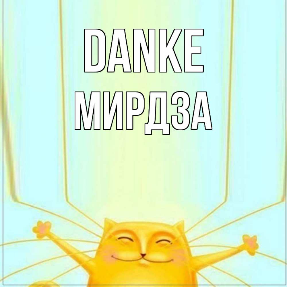 Открытка на каждый день с именем, Мирдза Danke кот с усами благодарит Прикольная открытка с пожеланием онлайн скачать бесплатно 