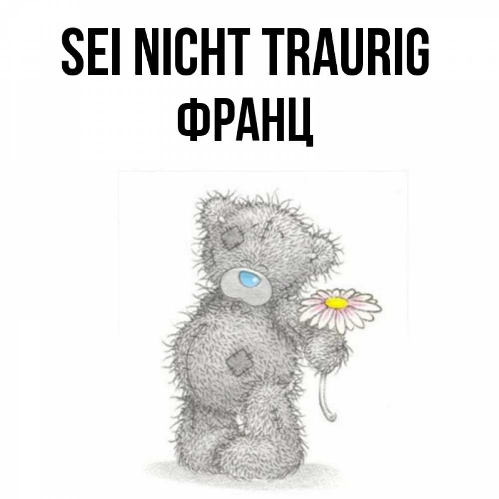 Открытка на каждый день с именем, Франц Sei nicht traurig Плюшевый медвежонок с заплатками Прикольная открытка с пожеланием онлайн скачать бесплатно 