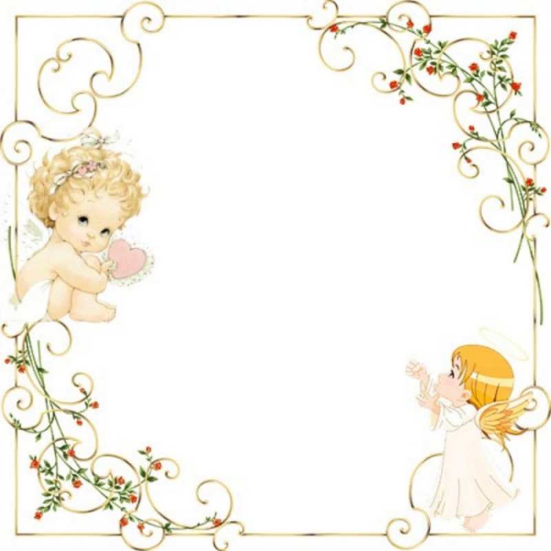 Открытка Ангелы в рамочке с цветами  ангелы желают прекрасных именин  Mit einem Engelstag 