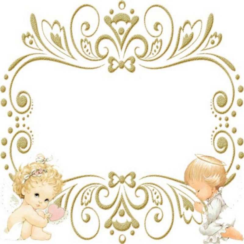 Открытка Ангелы и красивая рамочка  с именинами поздравляют два красивых ангела. Один с сердечком другой молится  Mit einem Engelstag 