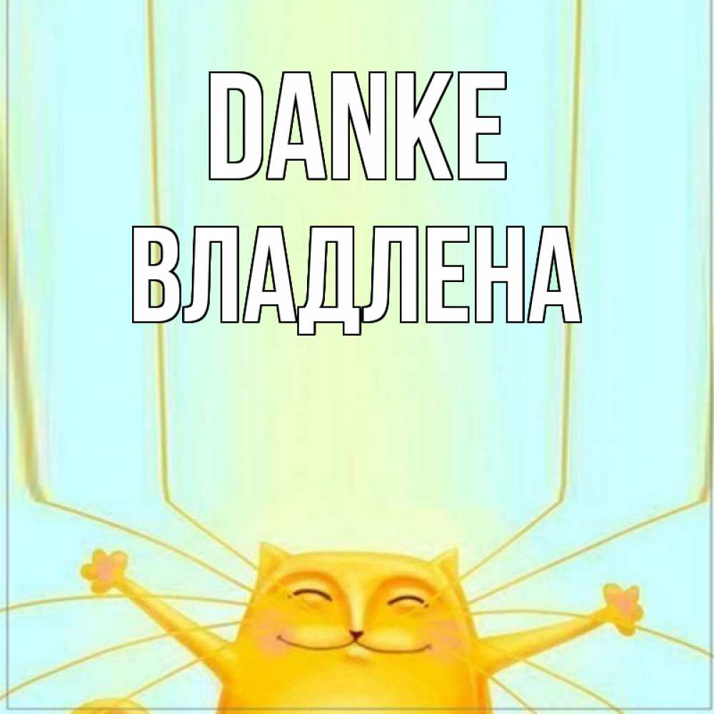 Открытка на каждый день с именем, Владлена Danke кот с усами благодарит Прикольная открытка с пожеланием онлайн скачать бесплатно 