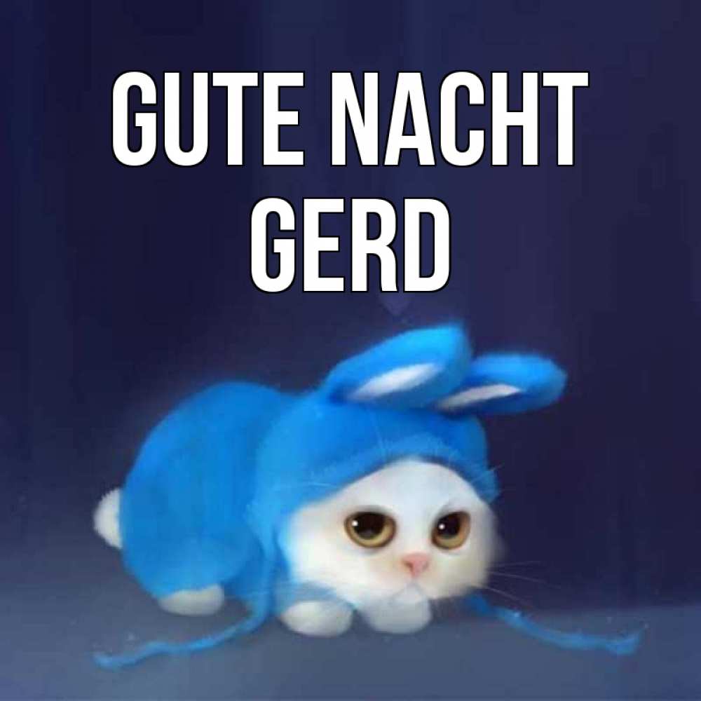 Открытка на каждый день с именем, Gerd Gute Nacht кот в голубом костюме кролика с ушками Прикольная открытка с пожеланием онлайн скачать бесплатно 