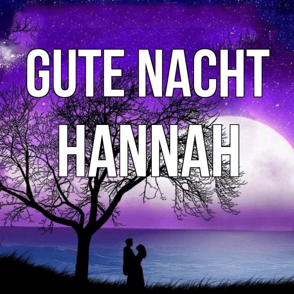 Открытка на каждый день с именем, Hannah Gute Nacht огромная луна и парочка Прикольная открытка с пожеланием онлайн скачать бесплатно 