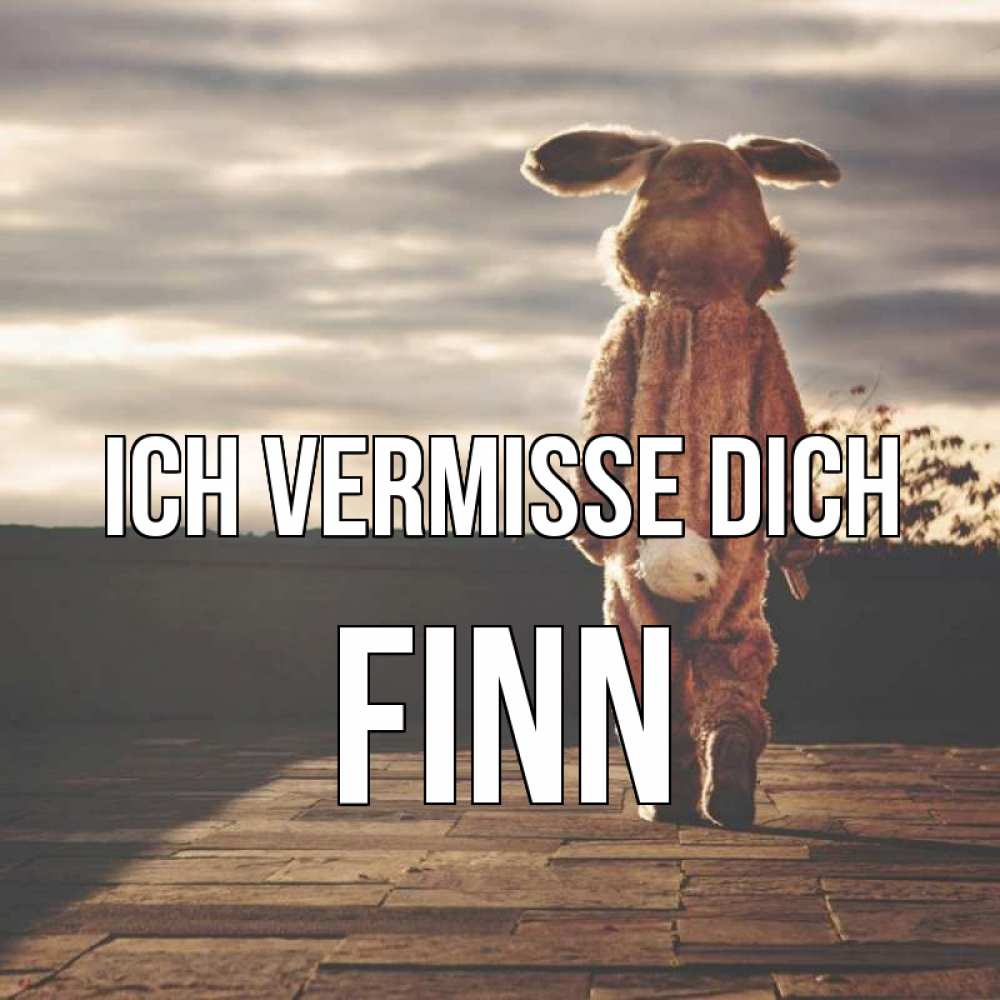 Открытка на каждый день с именем, Finn Ich vermisse dich даже в костюме зайца Прикольная открытка с пожеланием онлайн скачать бесплатно 