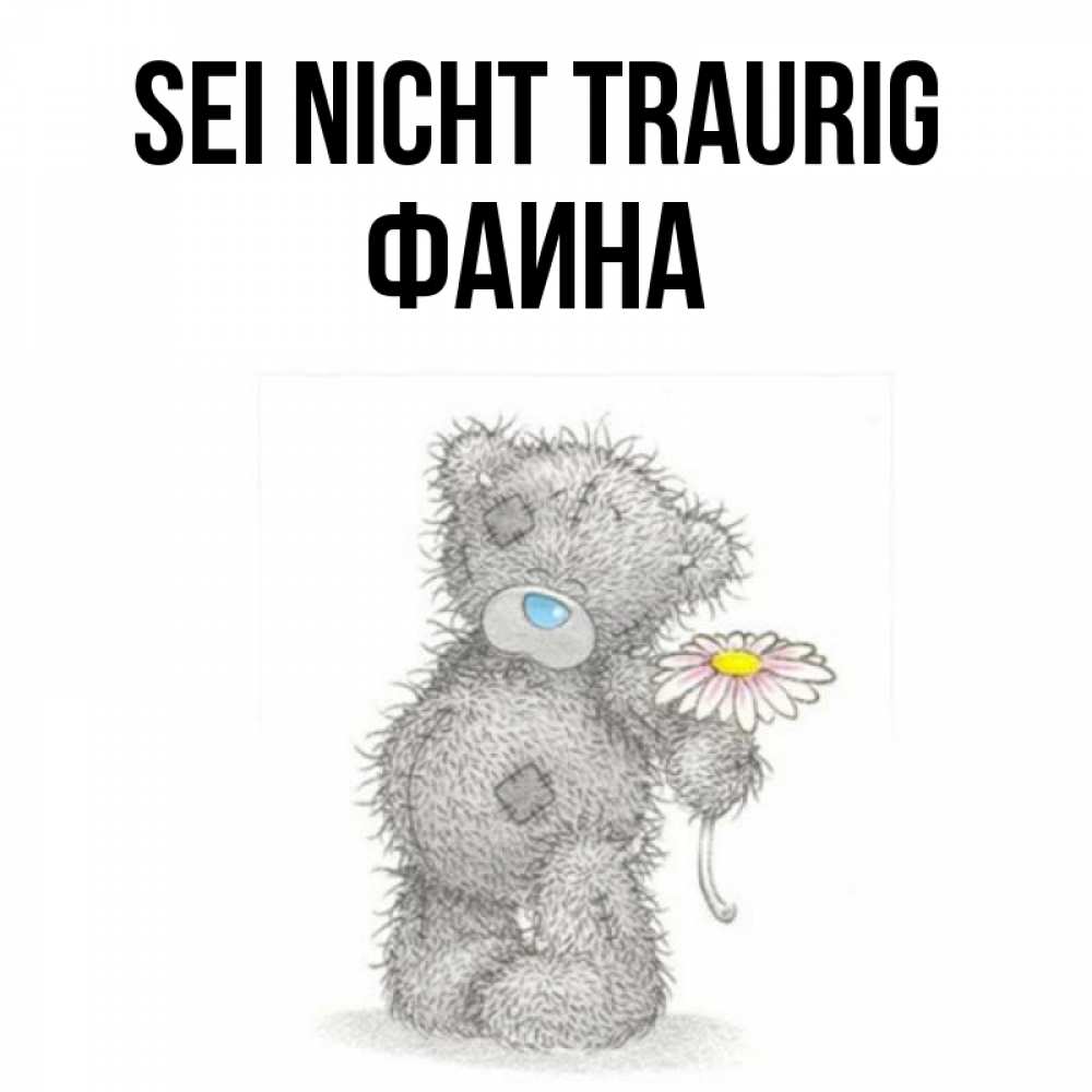 Открытка на каждый день с именем, Фаина Sei nicht traurig Плюшевый медвежонок с заплатками Прикольная открытка с пожеланием онлайн скачать бесплатно 