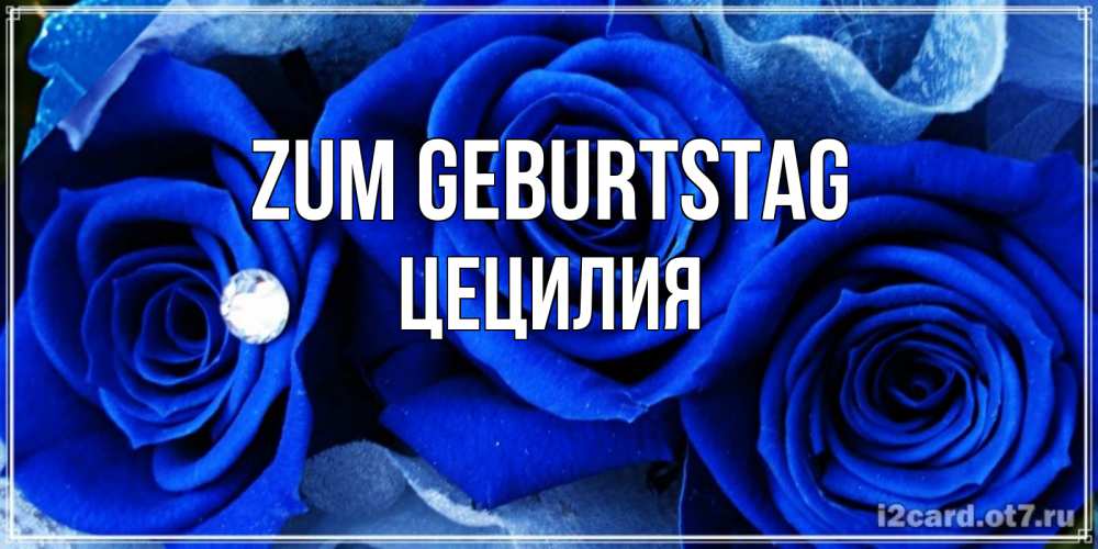 Открытка на каждый день с именем, Цецилия Zum Geburtstag синие розы в росе Прикольная открытка с пожеланием онлайн скачать бесплатно 