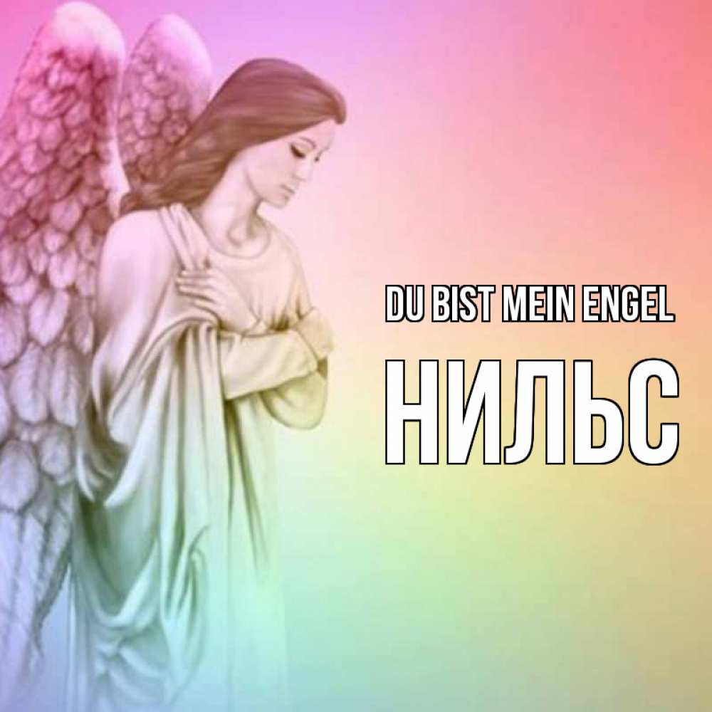 Открытка на каждый день с именем, Нильс Du bist mein Engel Открытка с ангелом со сложенными крыльями Прикольная открытка с пожеланием онлайн скачать бесплатно 