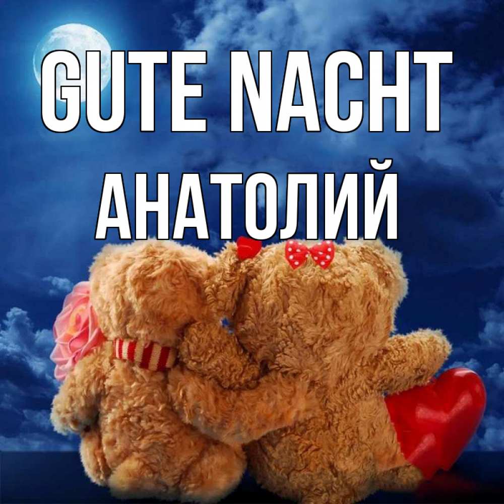 Открытка на каждый день с именем, Анатолий Gute Nacht плюшевые Прикольная открытка с пожеланием онлайн скачать бесплатно 