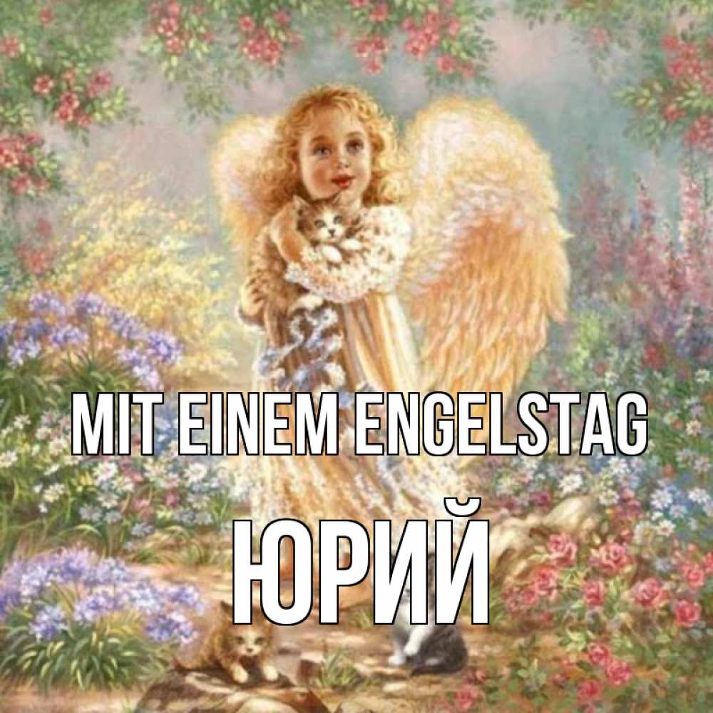 Открытка на каждый день с именем, Юрий Mit einem Engelstag держит котенка Прикольная открытка с пожеланием онлайн скачать бесплатно 