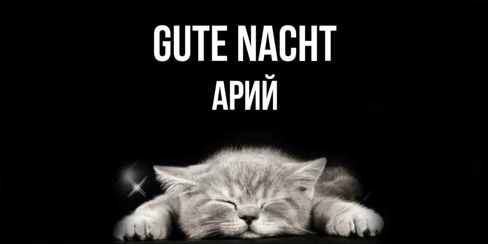 Открытка на каждый день с именем, Арий Gute Nacht спящий котик Прикольная открытка с пожеланием онлайн скачать бесплатно 
