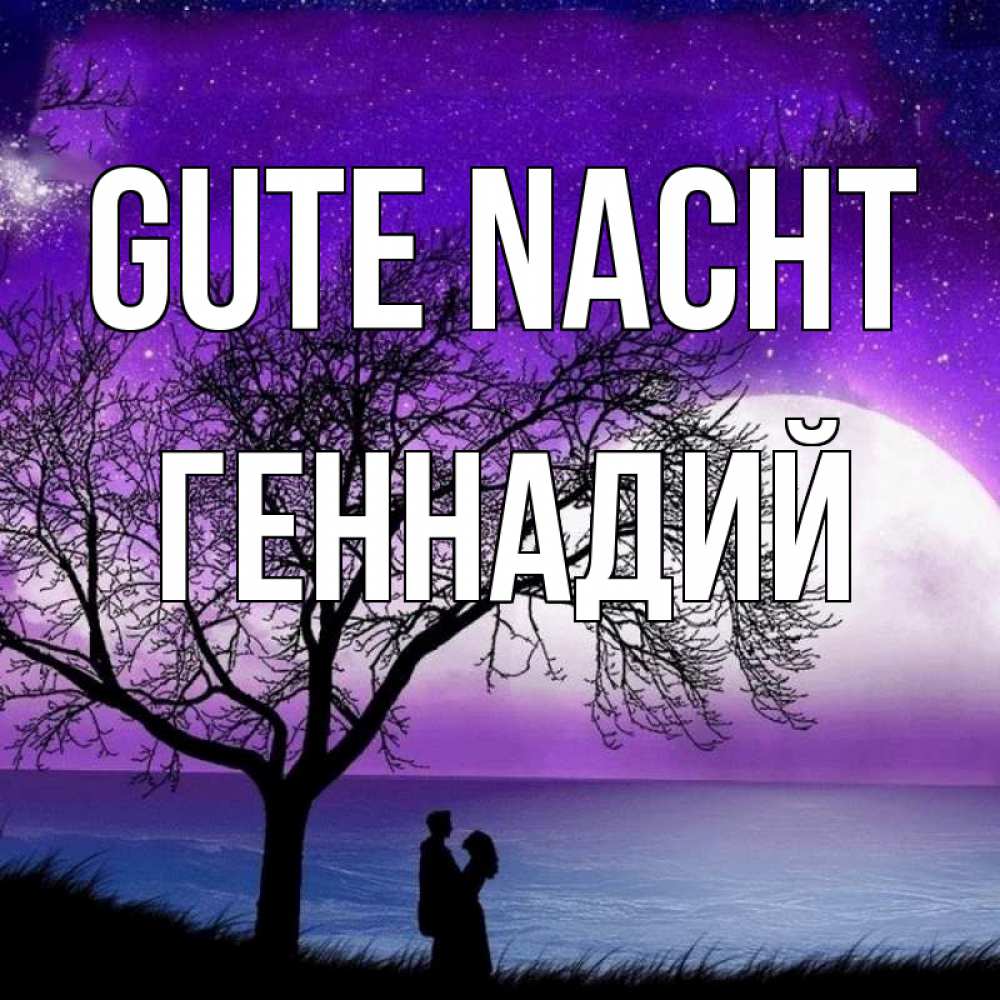 Открытка на каждый день с именем, Геннадий Gute Nacht огромная луна и парочка Прикольная открытка с пожеланием онлайн скачать бесплатно 