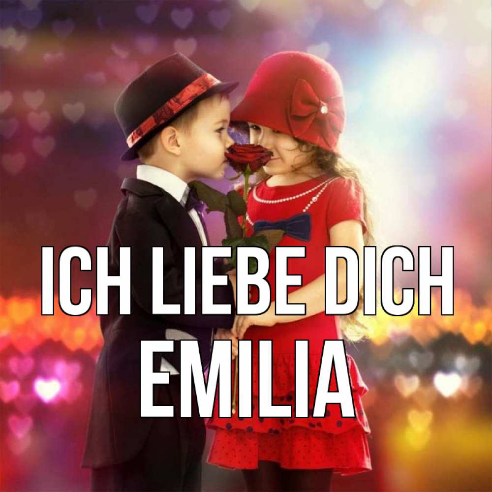 Открытка на каждый день с именем, Emilia Ich liebe dich черное и красное и роза Прикольная открытка с пожеланием онлайн скачать бесплатно 