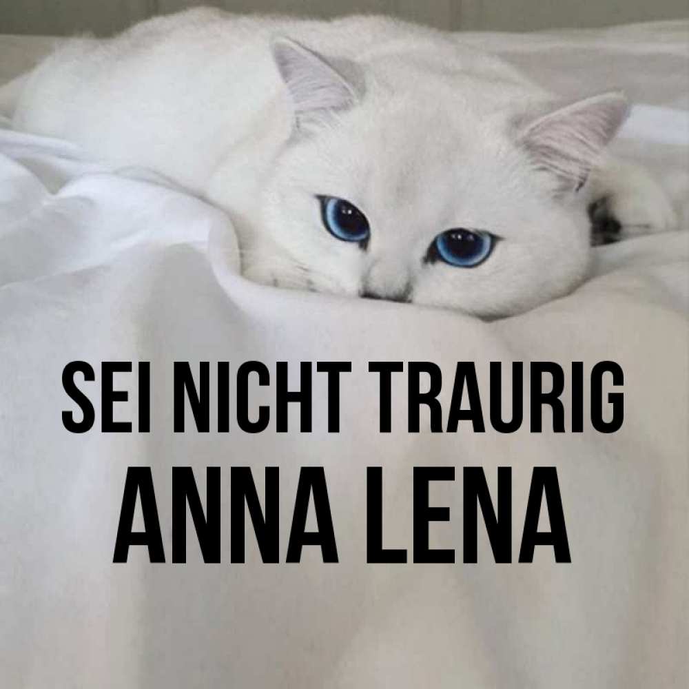 Открытка на каждый день с именем, Anna-Lena Sei nicht traurig Голубоглазая кошка Прикольная открытка с пожеланием онлайн скачать бесплатно 