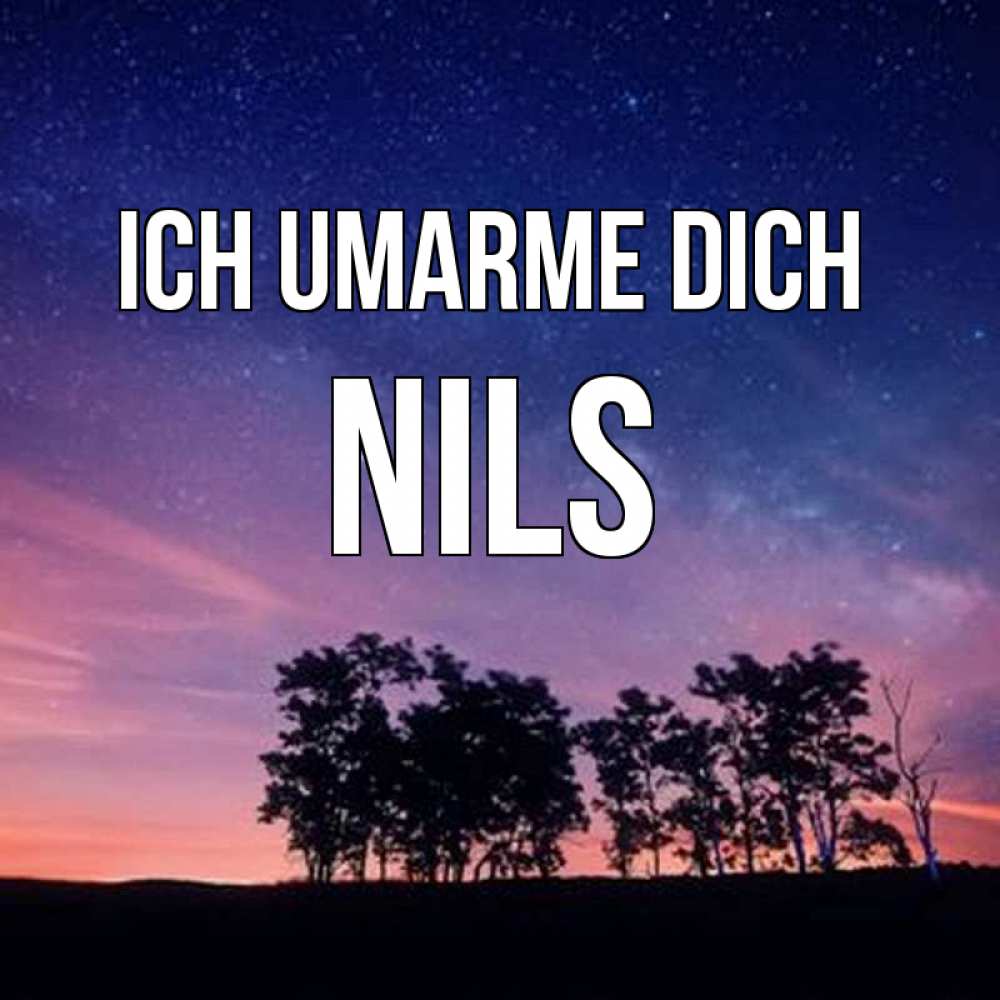 Открытка на каждый день с именем, Nils Ich umarme dich силуэты деревьев Прикольная открытка с пожеланием онлайн скачать бесплатно 
