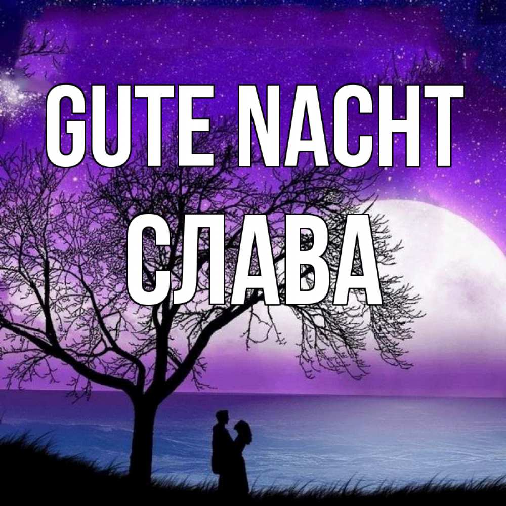Открытка на каждый день с именем, Слава Gute Nacht огромная луна и парочка Прикольная открытка с пожеланием онлайн скачать бесплатно 