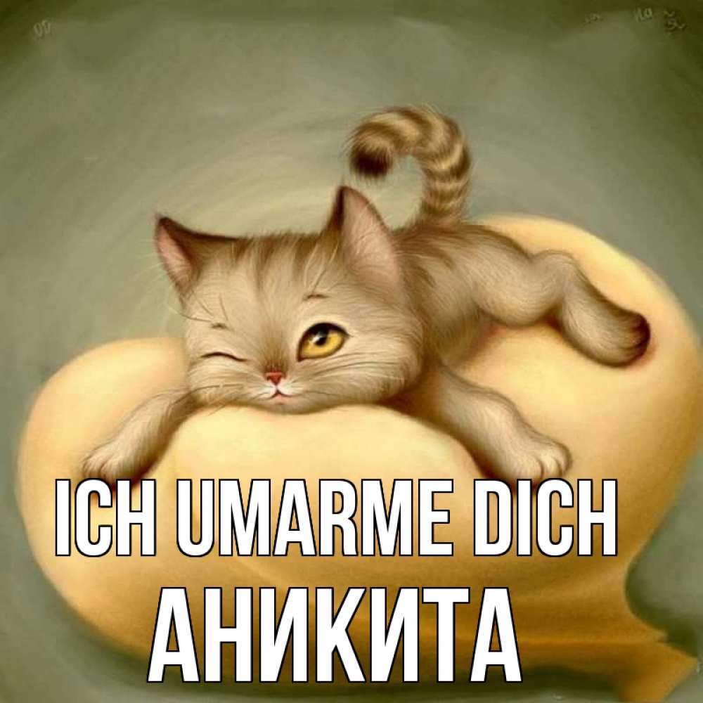 Открытка на каждый день с именем, Аникита Ich umarme dich кошечка Прикольная открытка с пожеланием онлайн скачать бесплатно 