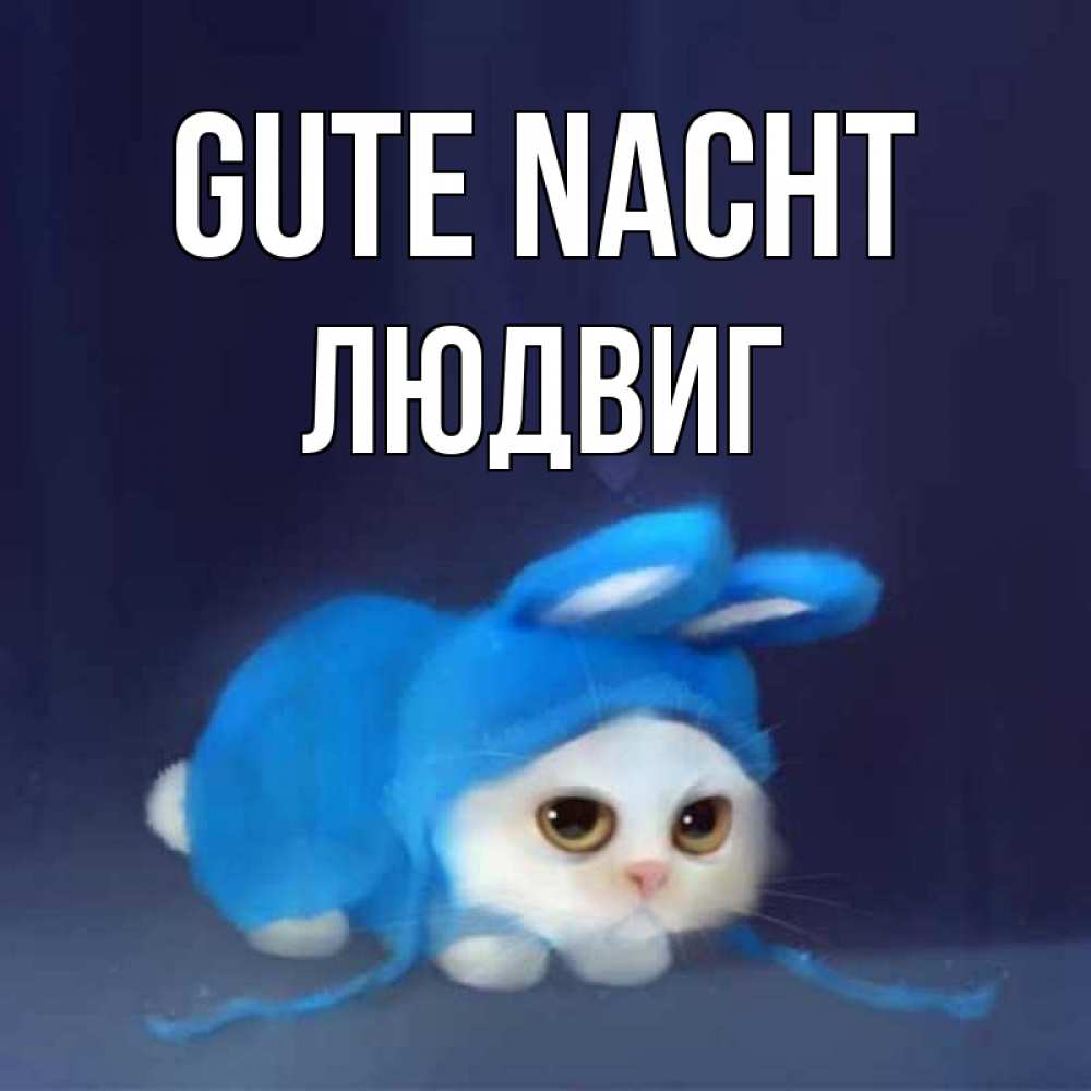 Открытка на каждый день с именем, Людвиг Gute Nacht кот в голубом костюме кролика с ушками Прикольная открытка с пожеланием онлайн скачать бесплатно 