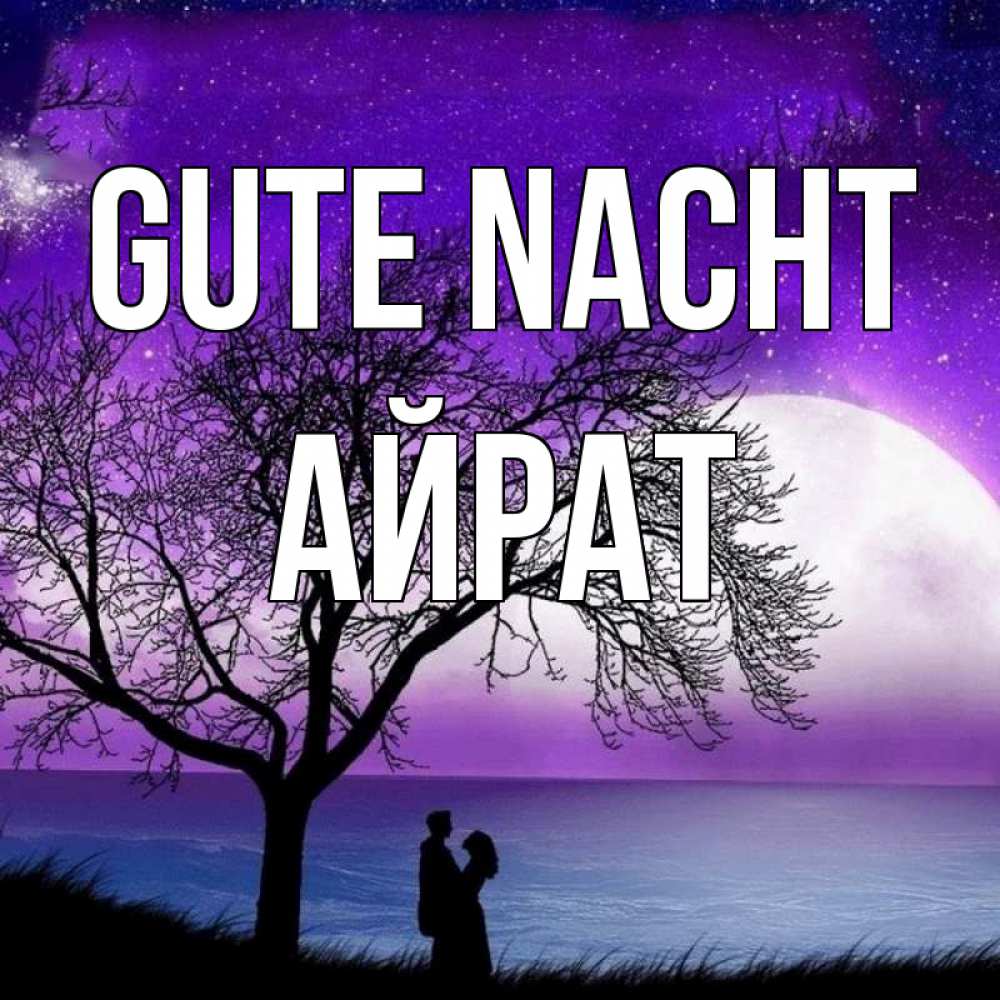 Открытка на каждый день с именем, Айрат Gute Nacht огромная луна и парочка Прикольная открытка с пожеланием онлайн скачать бесплатно 