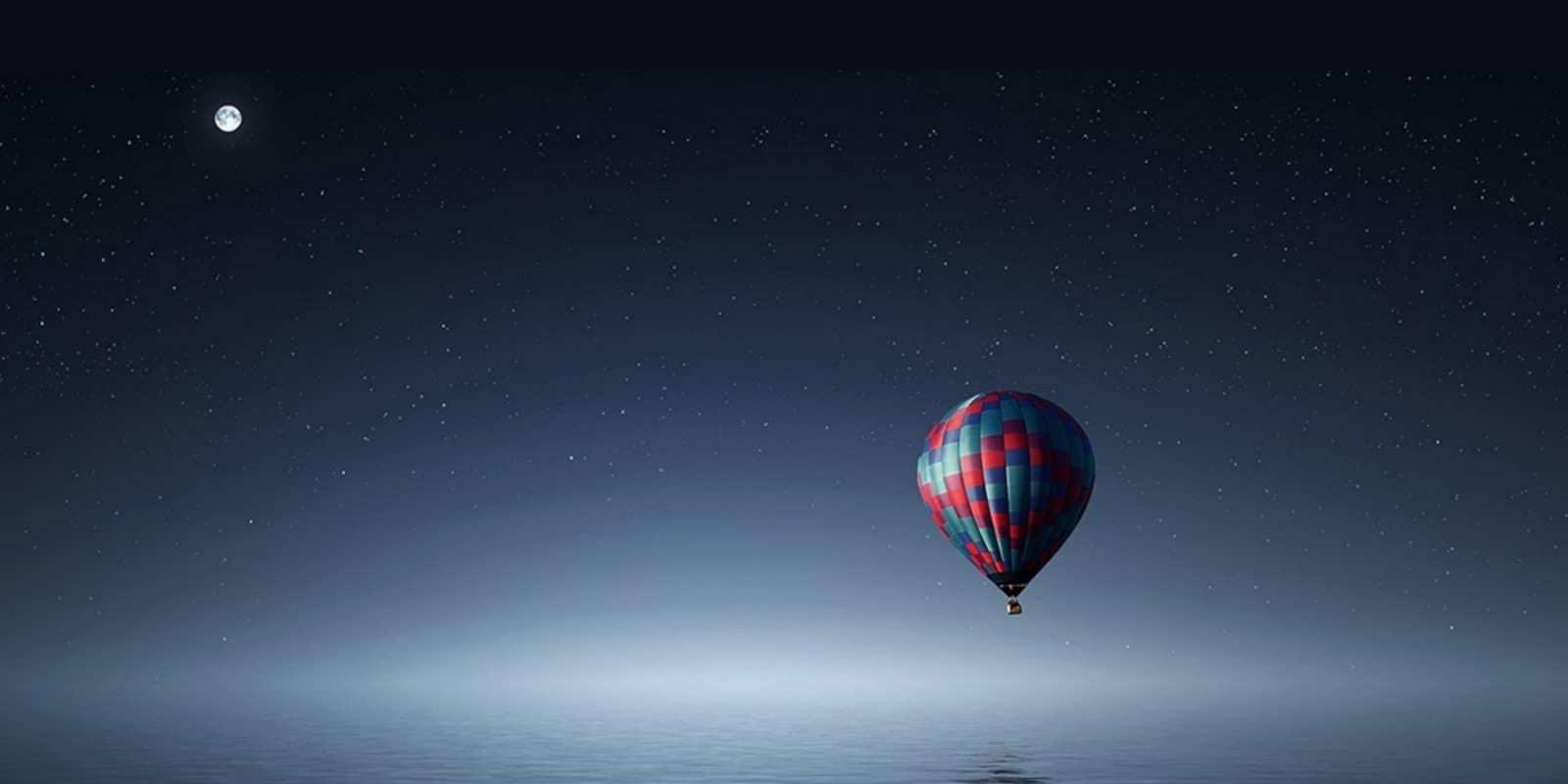 Открытка воздушный шар на фоне луны и воды ночная открытка Gute Nacht 