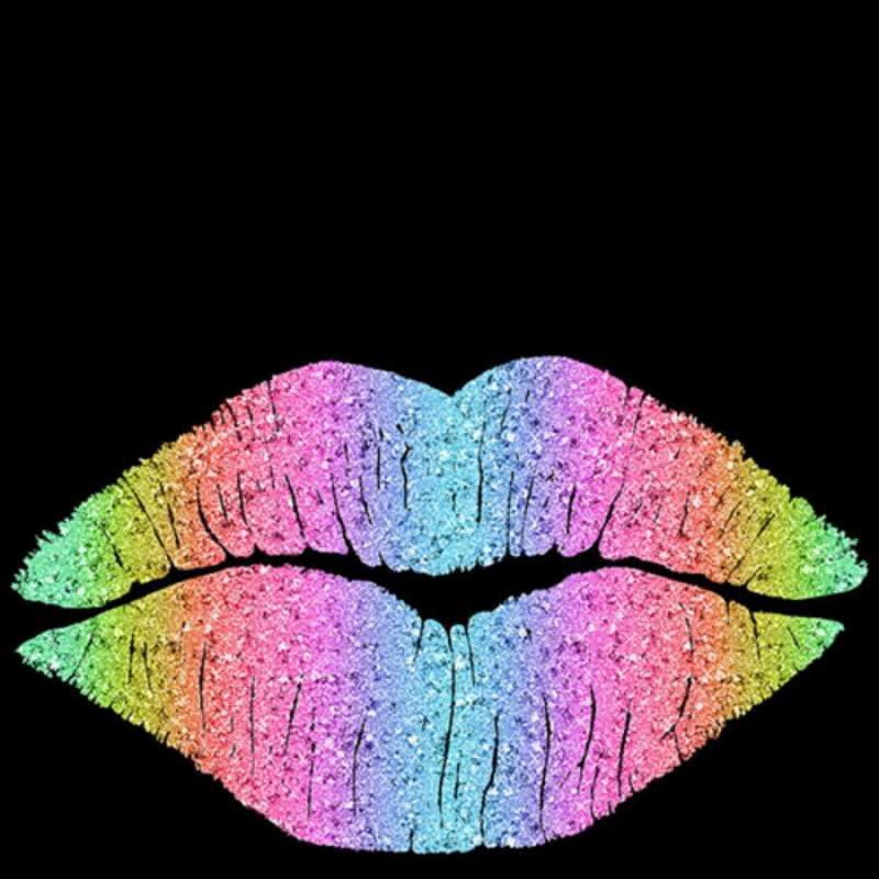 Открытка радужная помада след от губ на черном фоне Ich küsse dich 