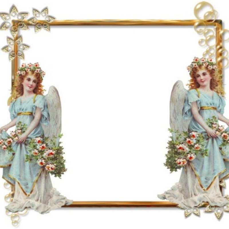 Открытка Красивая открытка с ангелами  рамочка из золота и ангелы  Mit einem Engelstag 