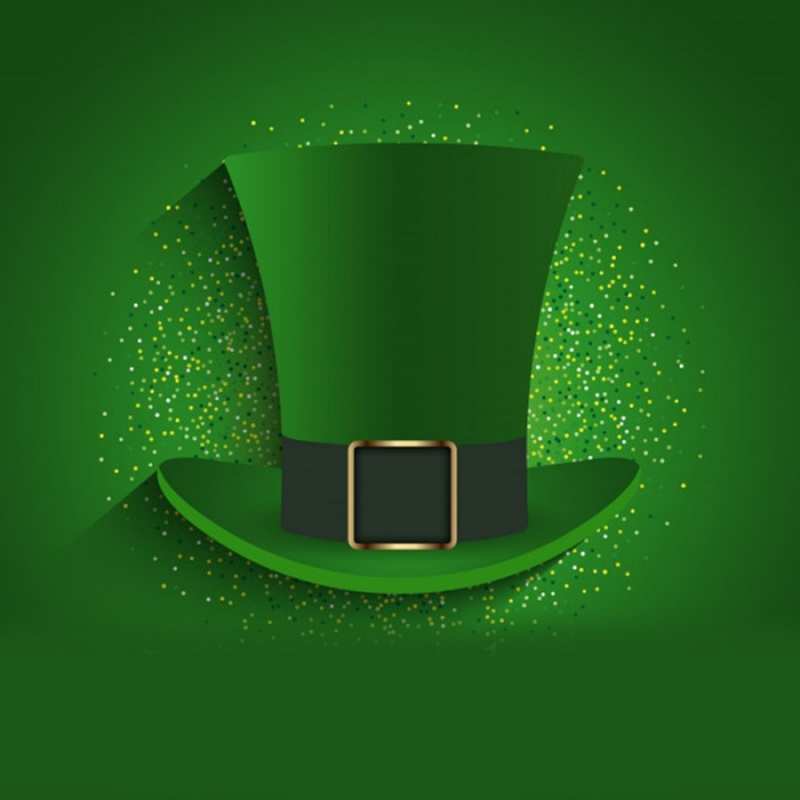 Открытка зеленая шляпа на зеленом фоне  фокусник   Ich wünsche dir viel Glück 