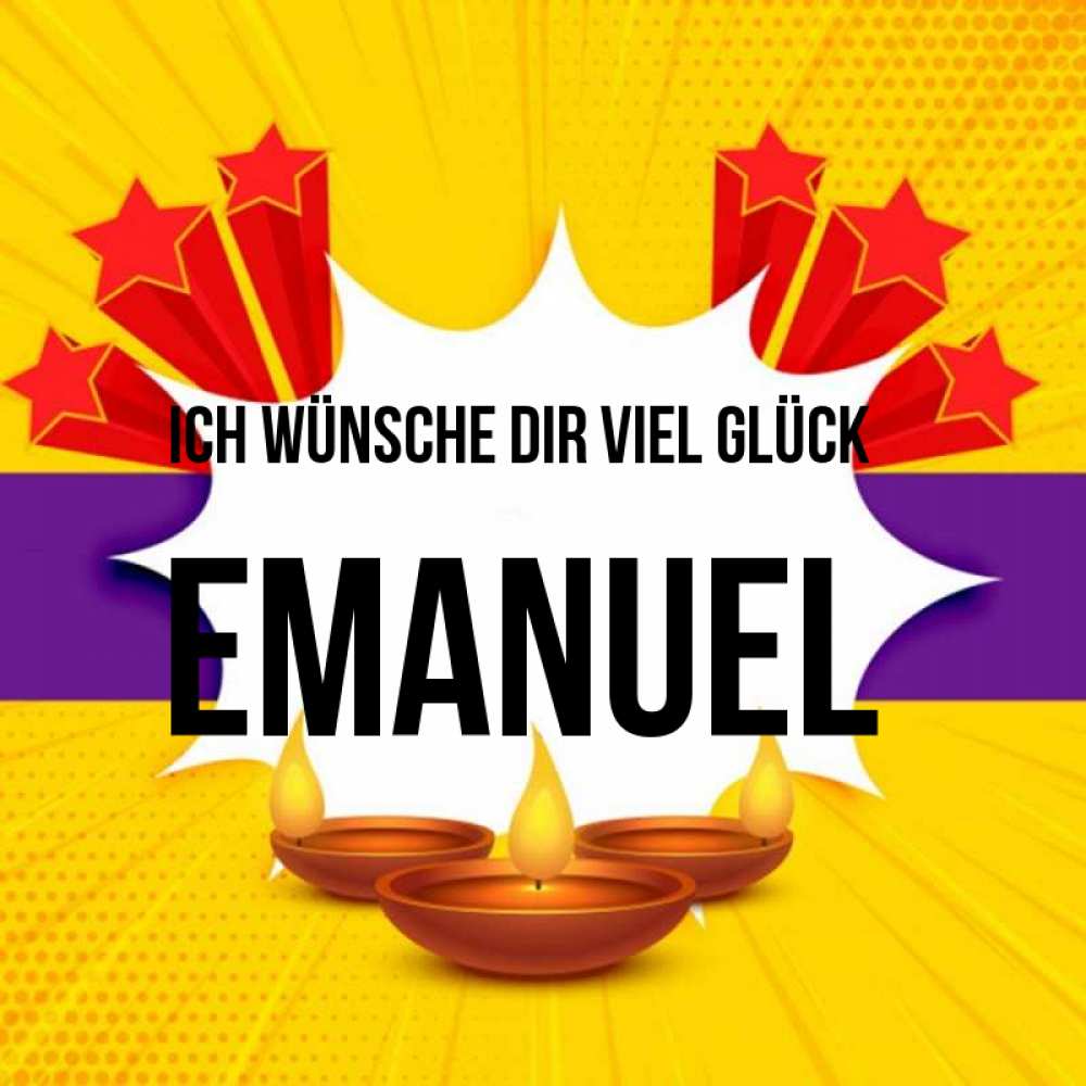 Открытка на каждый день с именем, Emanuel Ich wünsche dir viel Glück векторное изображение Прикольная открытка с пожеланием онлайн скачать бесплатно 