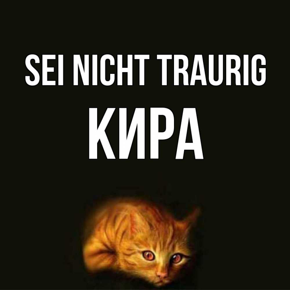Открытка на каждый день с именем, Кира Sei nicht traurig лежащий кот в темноте Прикольная открытка с пожеланием онлайн скачать бесплатно 