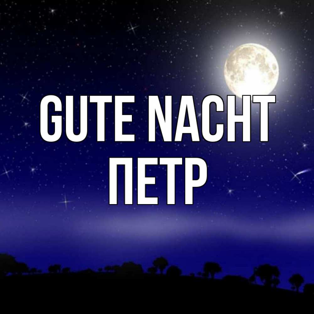 Открытка на каждый день с именем, Петр Gute Nacht ночное небо и лесная опушка при свете луны Прикольная открытка с пожеланием онлайн скачать бесплатно 