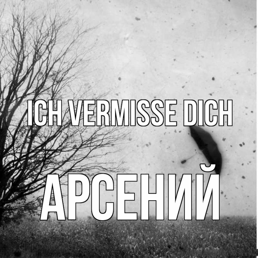Открытка на каждый день с именем, Арсений Ich vermisse dich зонт летит Прикольная открытка с пожеланием онлайн скачать бесплатно 