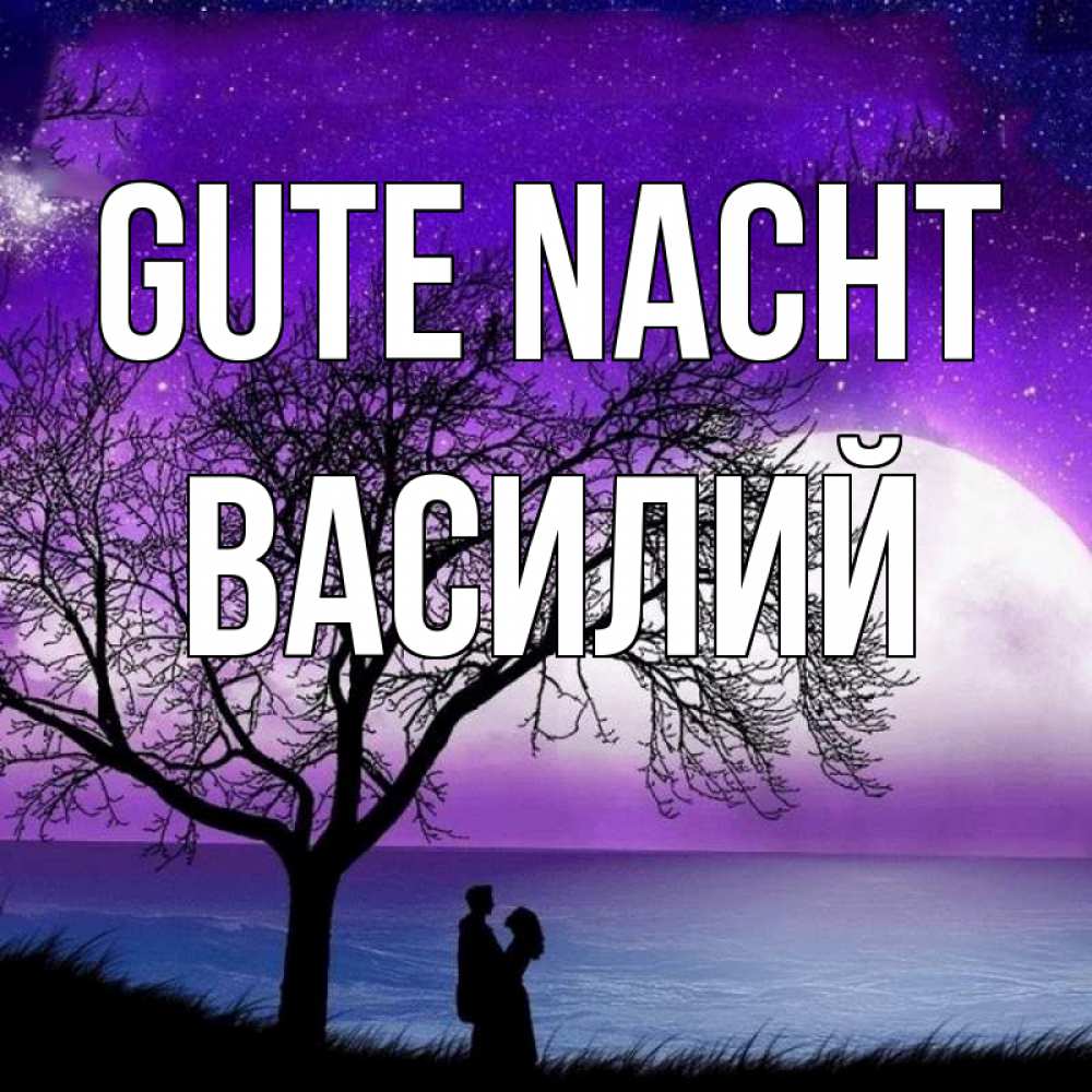 Открытка на каждый день с именем, Василий Gute Nacht огромная луна и парочка Прикольная открытка с пожеланием онлайн скачать бесплатно 