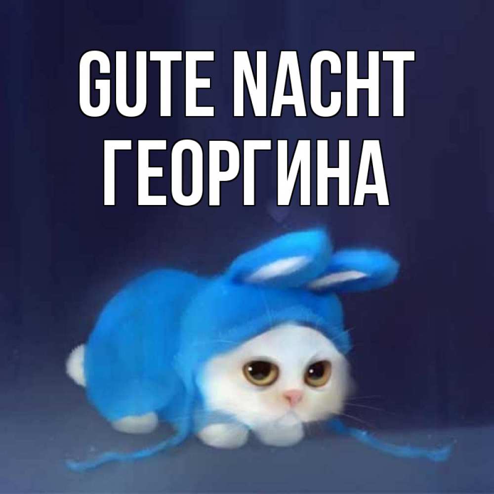 Открытка на каждый день с именем, Георгина Gute Nacht кот в голубом костюме кролика с ушками Прикольная открытка с пожеланием онлайн скачать бесплатно 