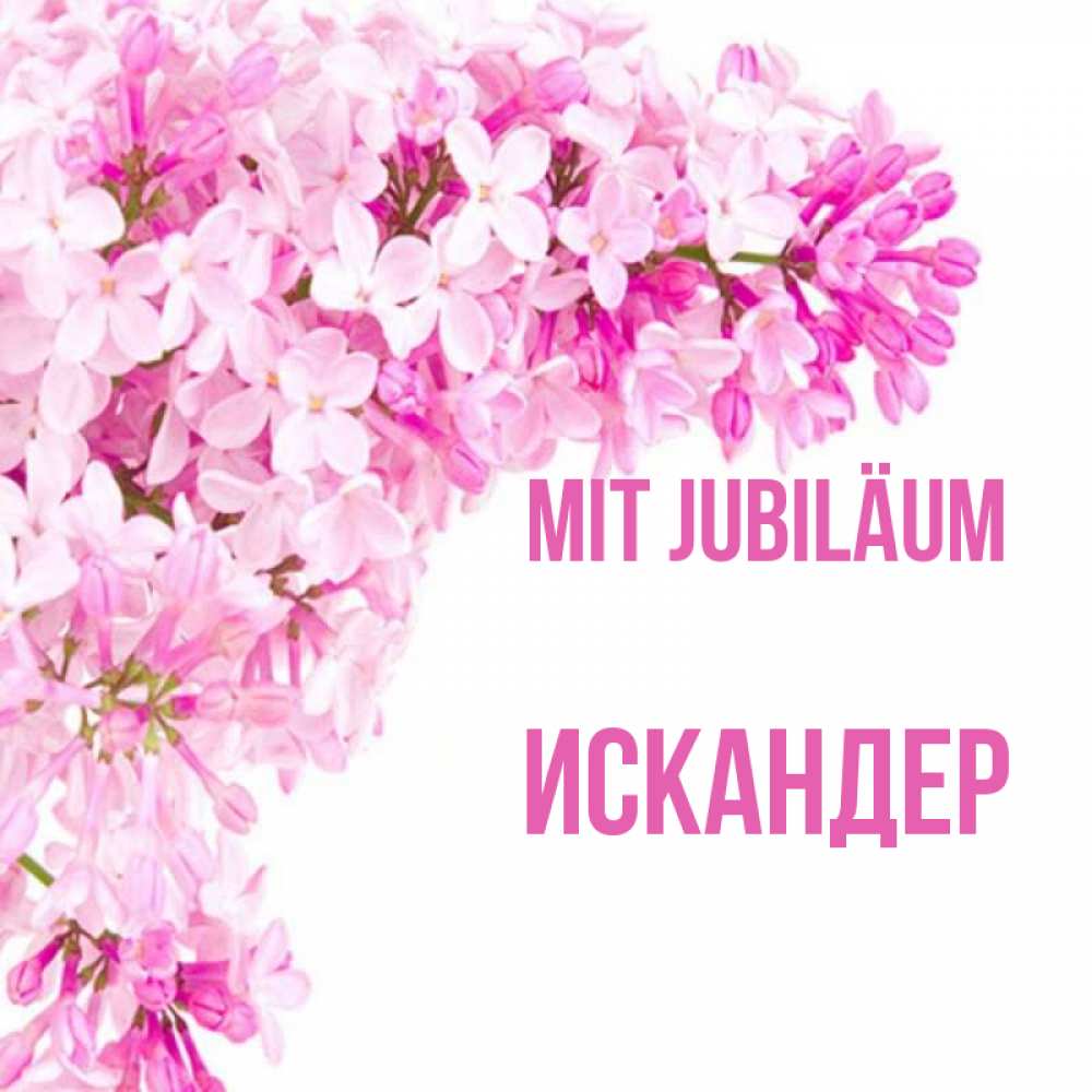 Открытка на каждый день с именем, Искандер Mit Jubiläum Сирень на белом фоне Прикольная открытка с пожеланием онлайн скачать бесплатно 