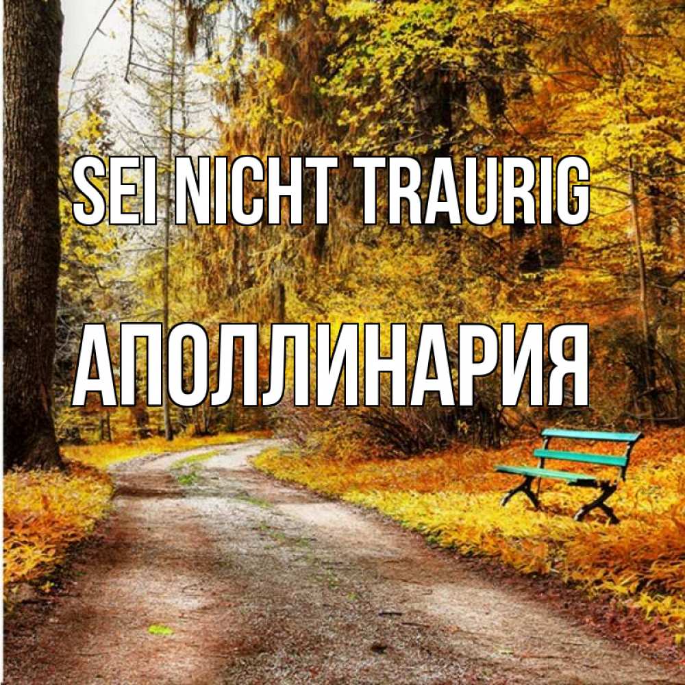 Открытка на каждый день с именем, Аполлинария Sei nicht traurig зеленая лавочка Прикольная открытка с пожеланием онлайн скачать бесплатно 