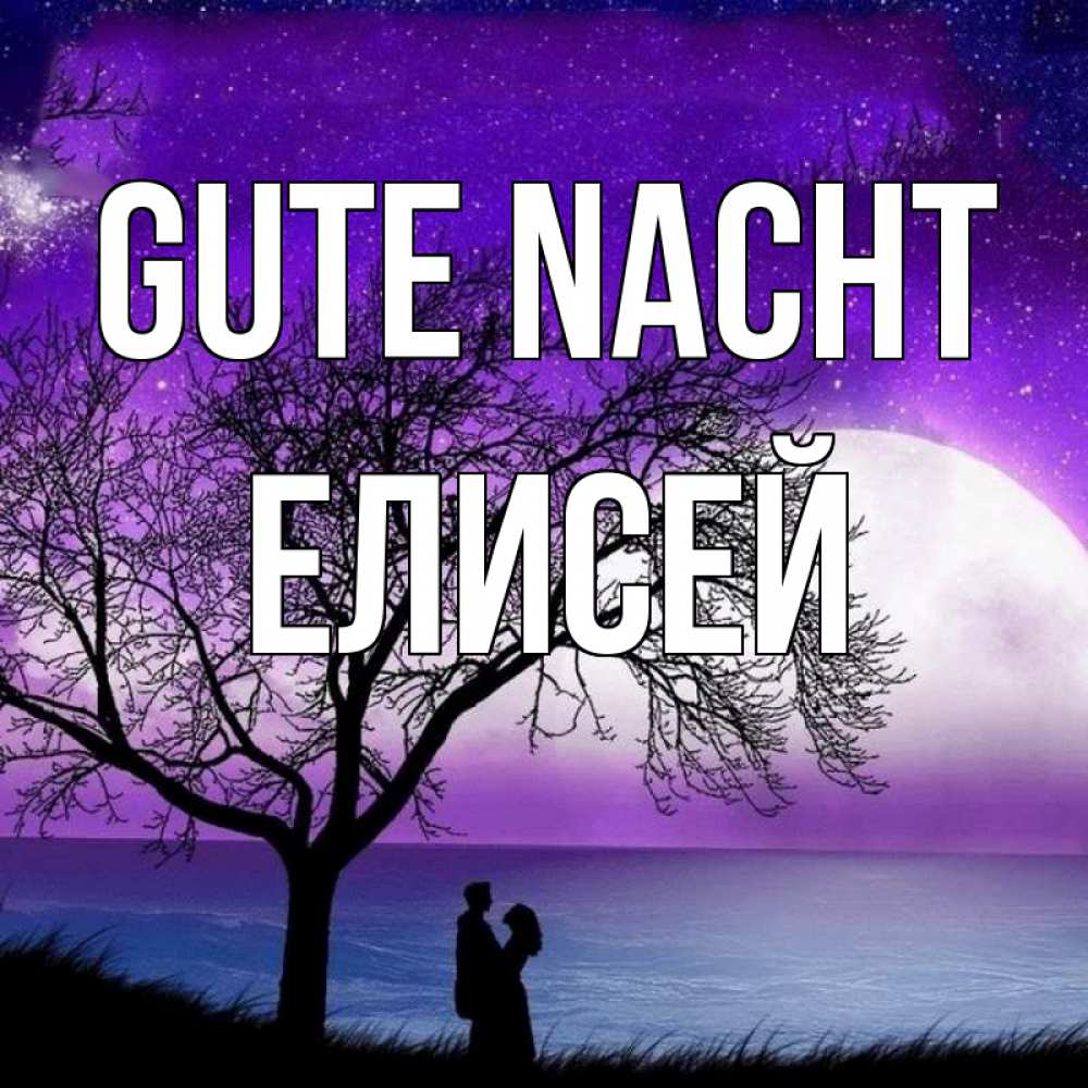Открытка на каждый день с именем, Елисей Gute Nacht огромная луна и парочка Прикольная открытка с пожеланием онлайн скачать бесплатно 