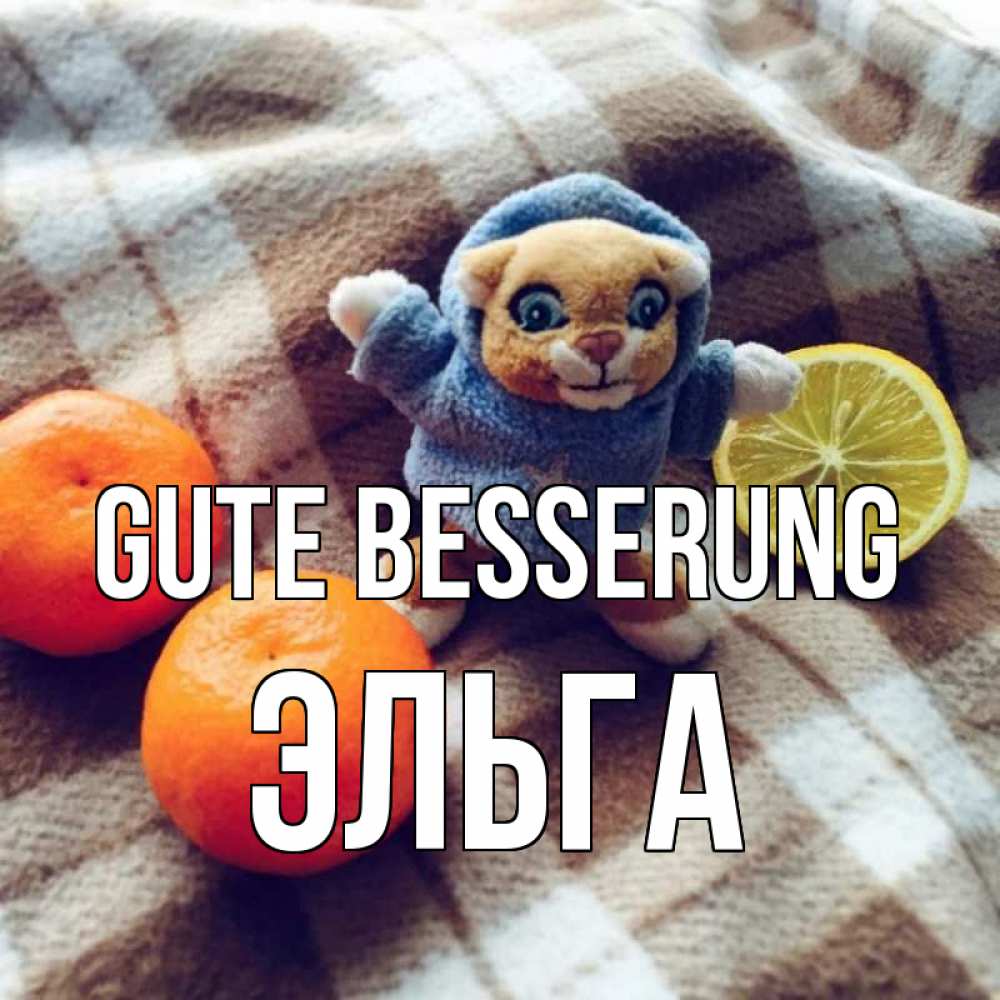 Открытка на каждый день с именем, Эльга Gute Besserung вот тебе апельсинка и лимон Прикольная открытка с пожеланием онлайн скачать бесплатно 