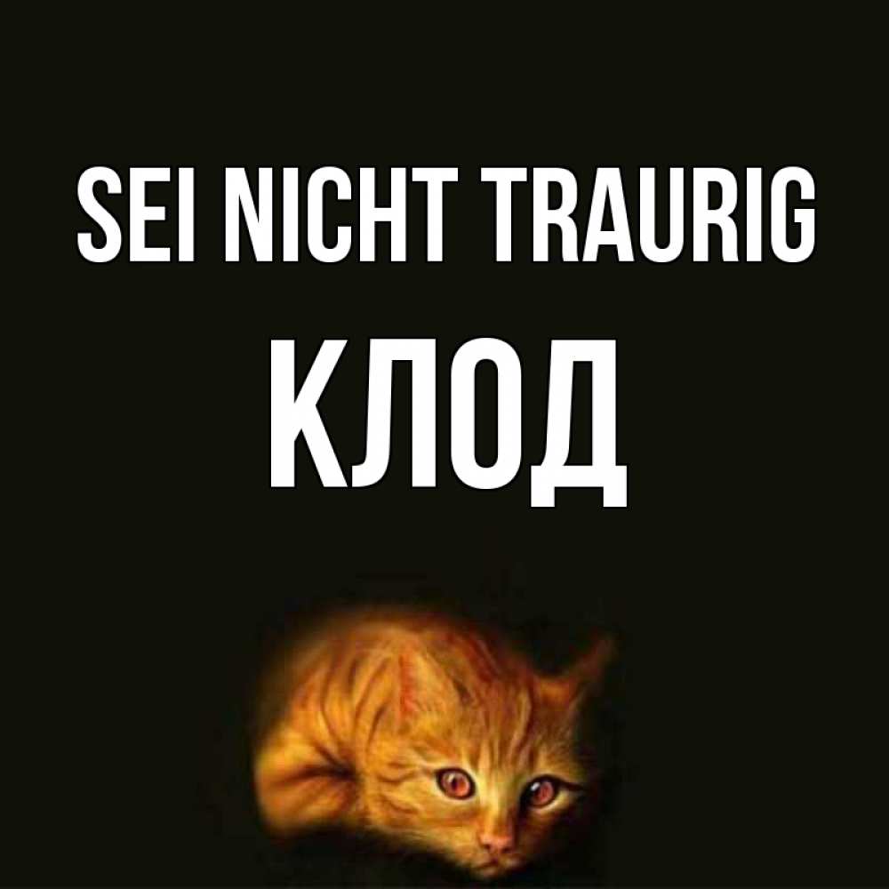 Открытка на каждый день с именем, Клод Sei nicht traurig лежащий кот в темноте Прикольная открытка с пожеланием онлайн скачать бесплатно 