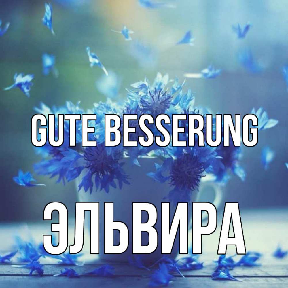 Открытка на каждый день с именем, Эльвира Gute Besserung кружка с зельем и цветами Прикольная открытка с пожеланием онлайн скачать бесплатно 
