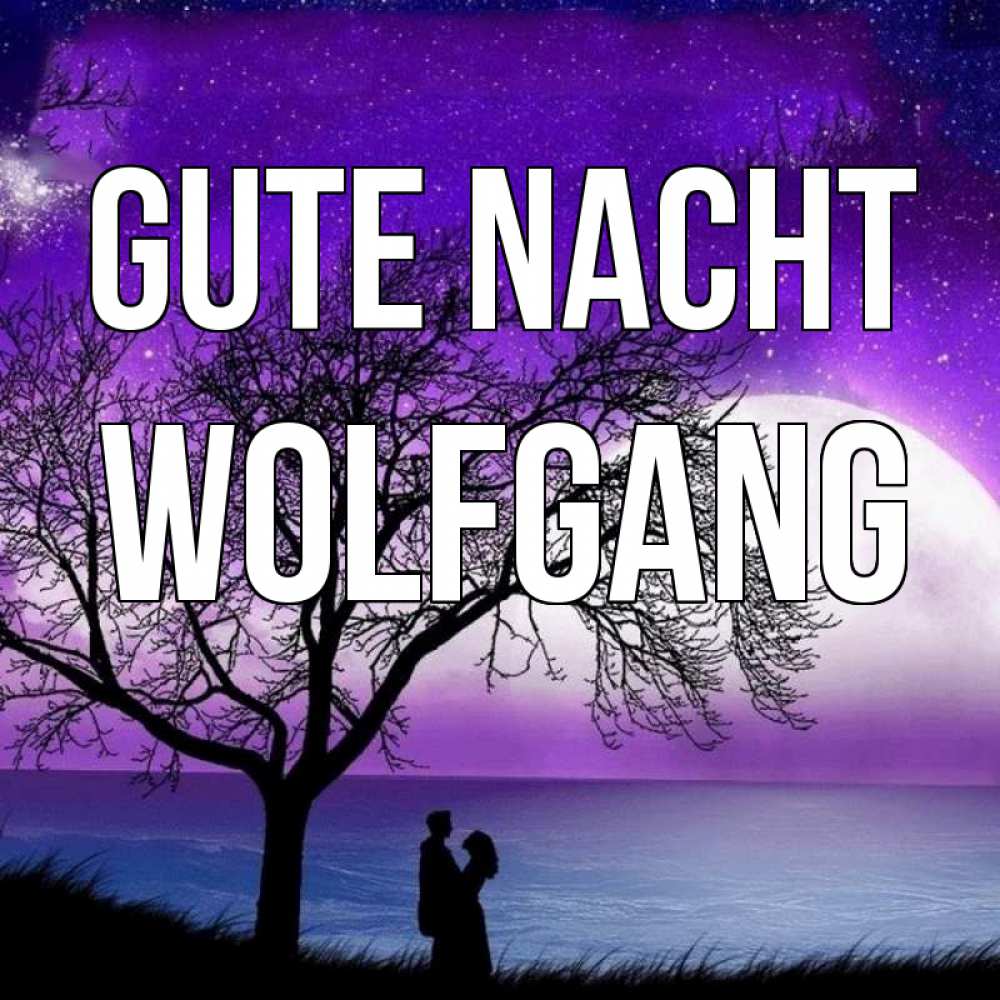 Открытка на каждый день с именем, Wolfgang Gute Nacht огромная луна и парочка Прикольная открытка с пожеланием онлайн скачать бесплатно 