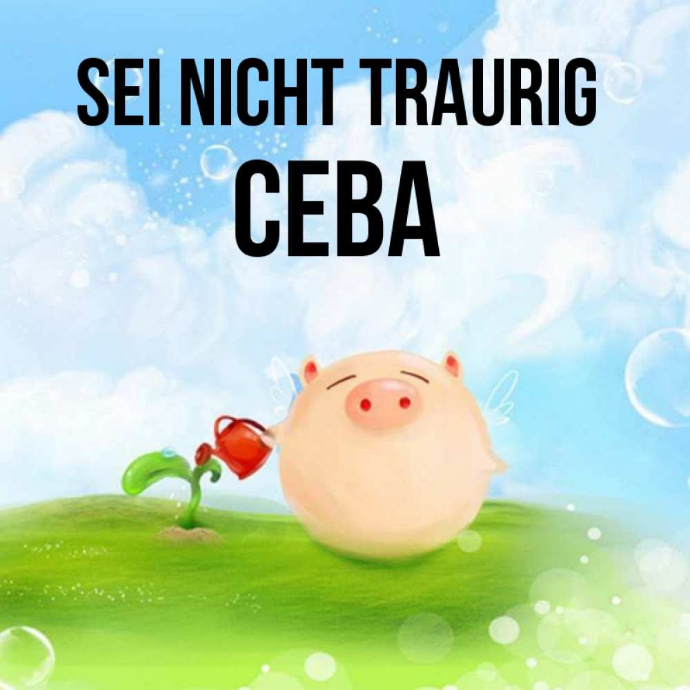 Открытка на каждый день с именем, Сева Sei nicht traurig поливает цветок порося Прикольная открытка с пожеланием онлайн скачать бесплатно 
