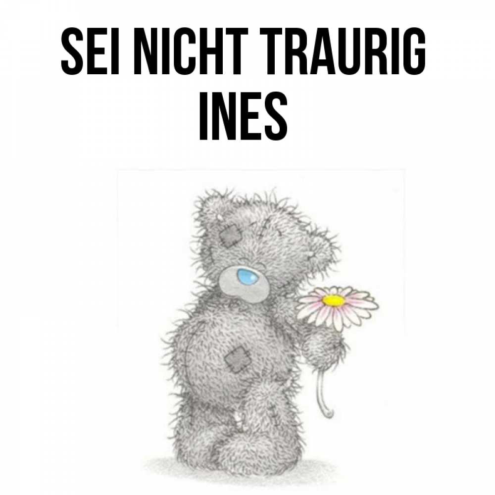 Открытка на каждый день с именем, Ines Sei nicht traurig Плюшевый медвежонок с заплатками Прикольная открытка с пожеланием онлайн скачать бесплатно 