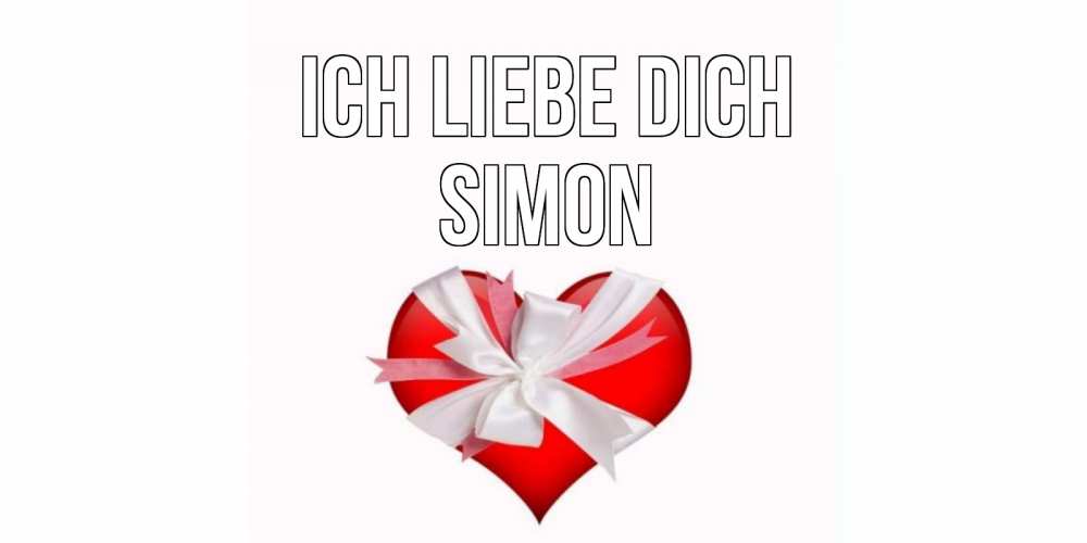 Открытка на каждый день с именем, Simon Ich liebe dich сердце, ленты, бантик Прикольная открытка с пожеланием онлайн скачать бесплатно 