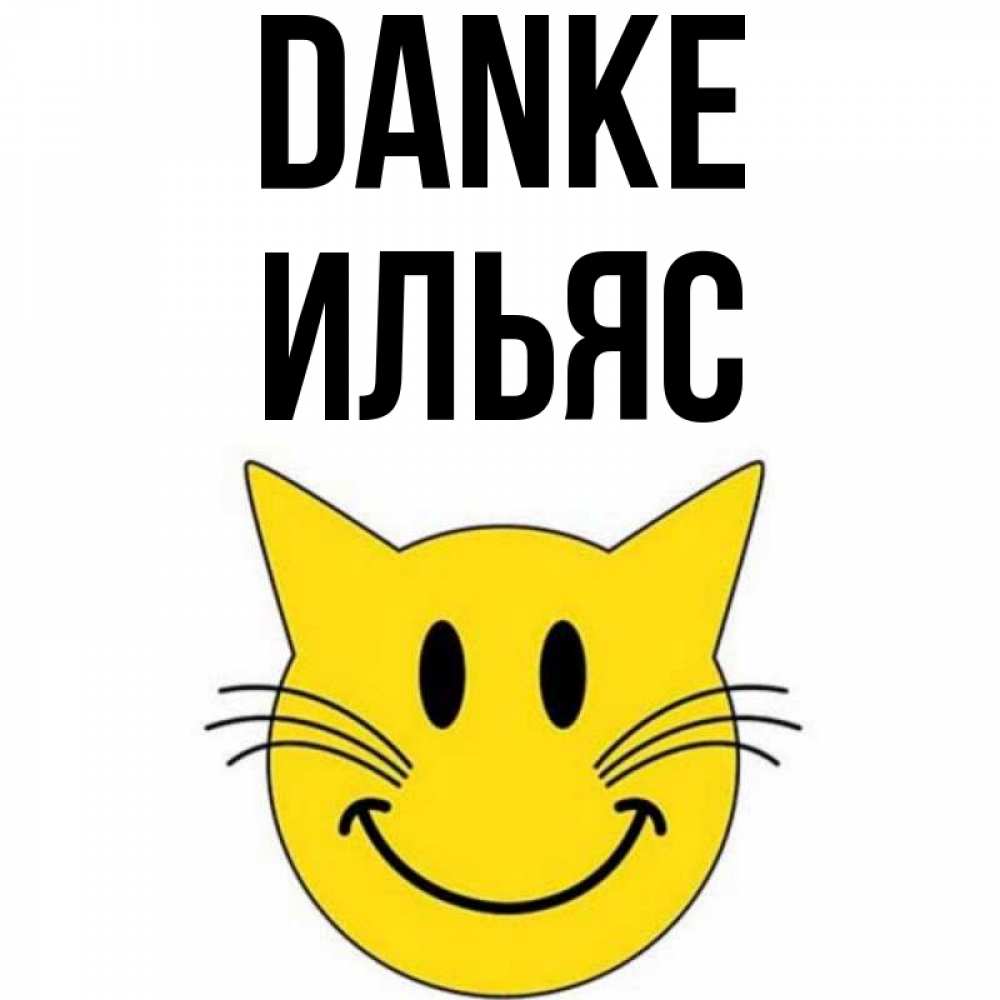 Открытка на каждый день с именем, Ильяс Danke улыбающийся смайл кот Прикольная открытка с пожеланием онлайн скачать бесплатно 