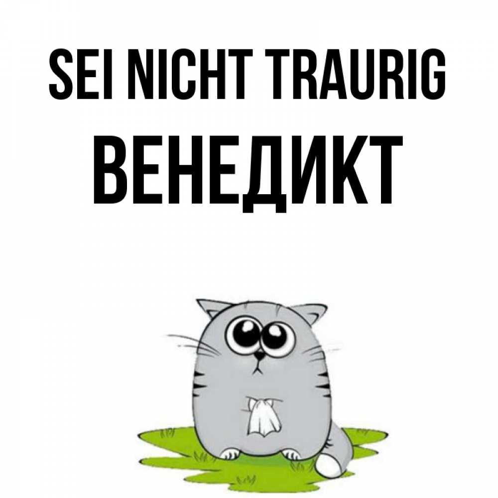 Открытка на каждый день с именем, Венедикт Sei nicht traurig грустный котяра Прикольная открытка с пожеланием онлайн скачать бесплатно 