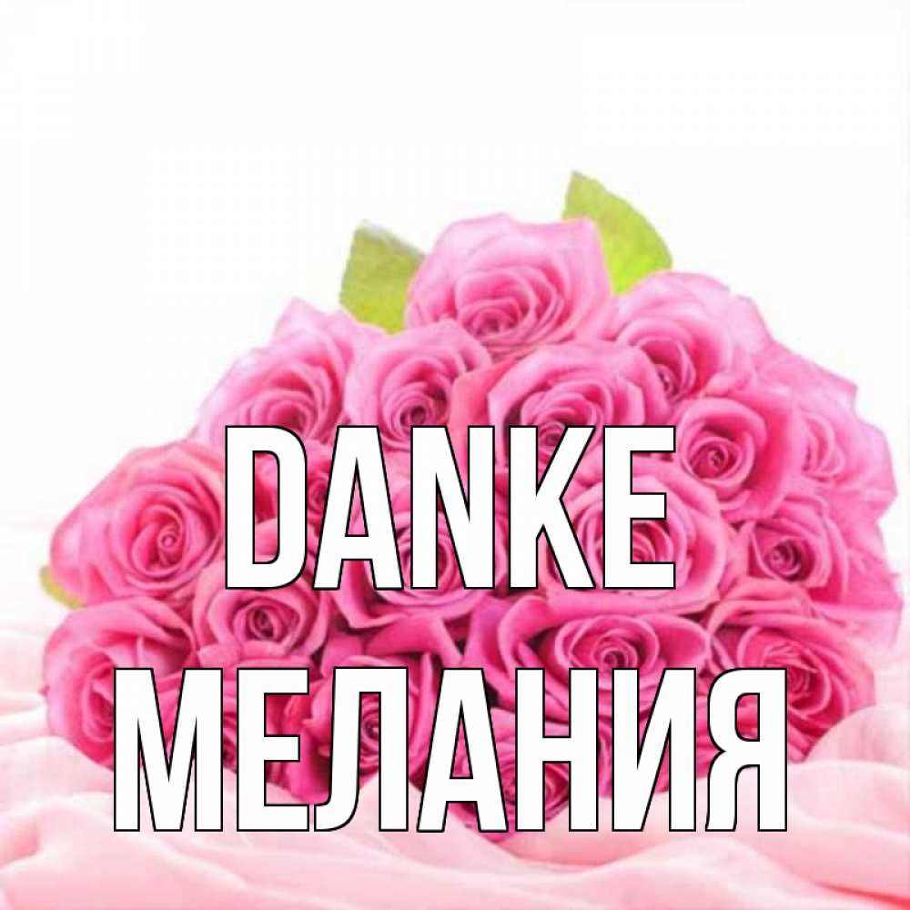 Открытка на каждый день с именем, Мелания Danke розовые розы с подписью Прикольная открытка с пожеланием онлайн скачать бесплатно 