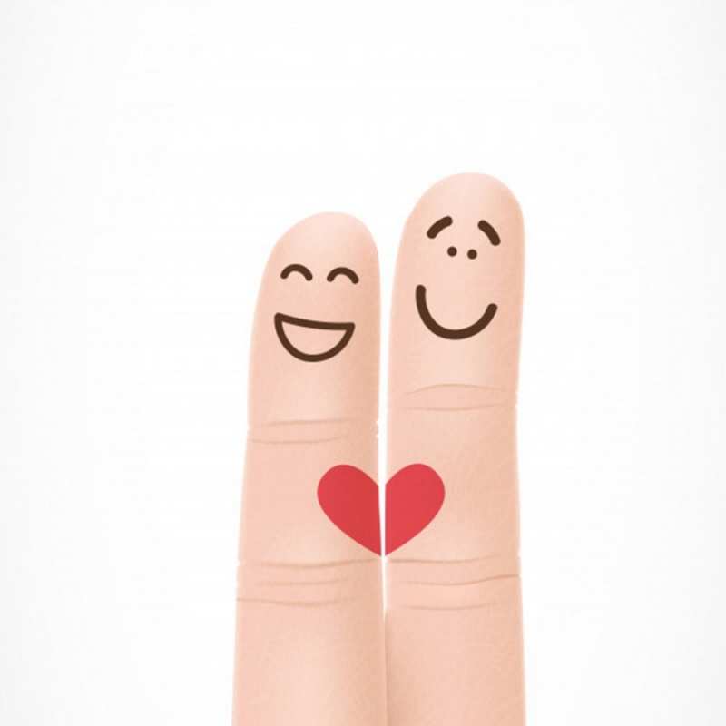 Открытка два пальца с сердечком  графика  Ich wünsche dir viel Glück 